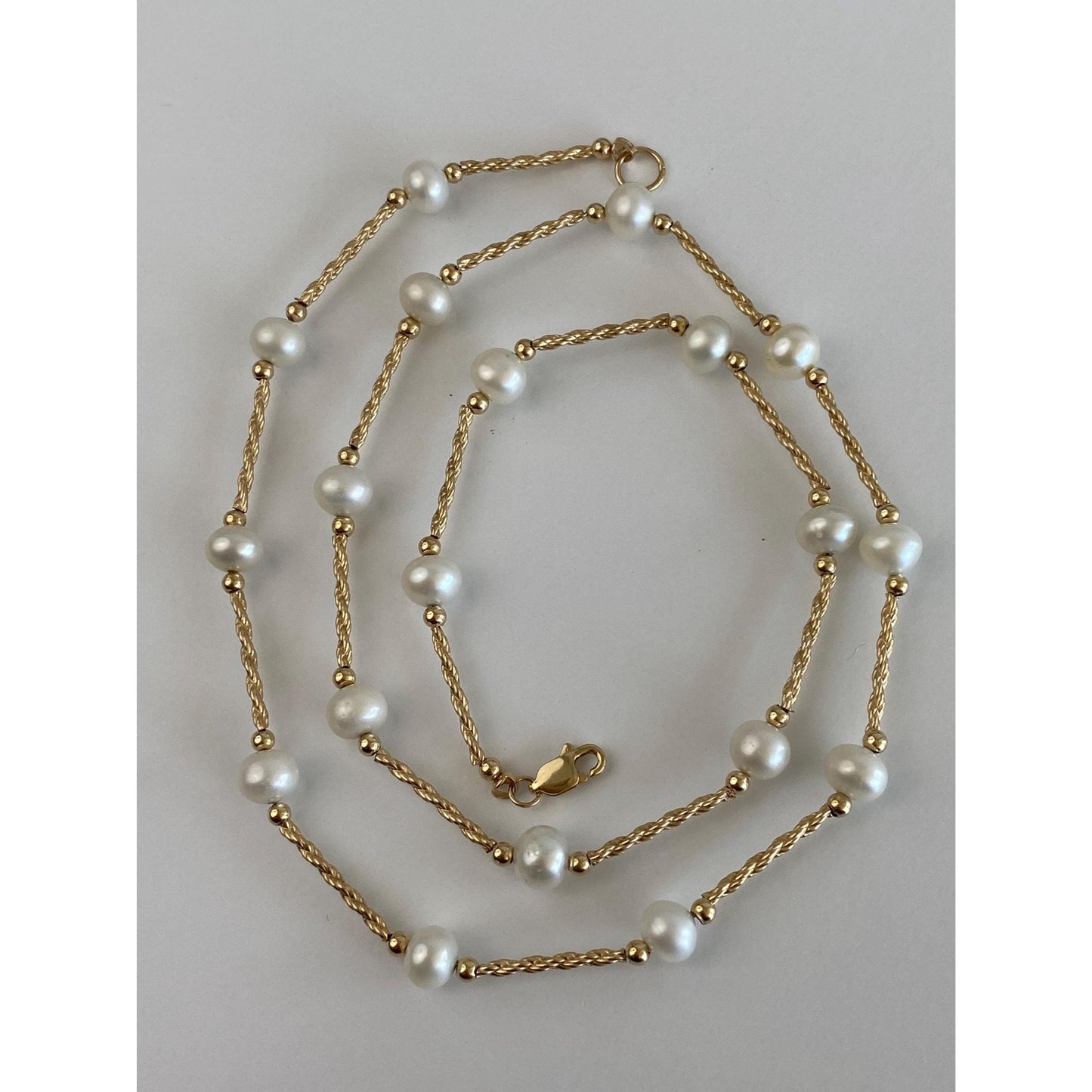 Vintage 14k Yellow Gold Pearl Twist Bead Chain Necklace - 19.5 inches