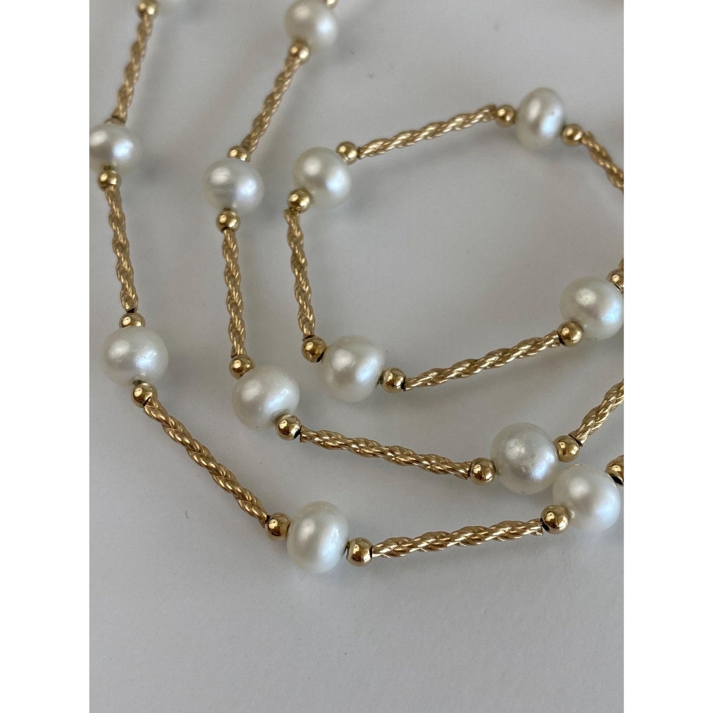 Vintage 14k Yellow Gold Pearl Twist Bead Chain Necklace - 19.5 inches