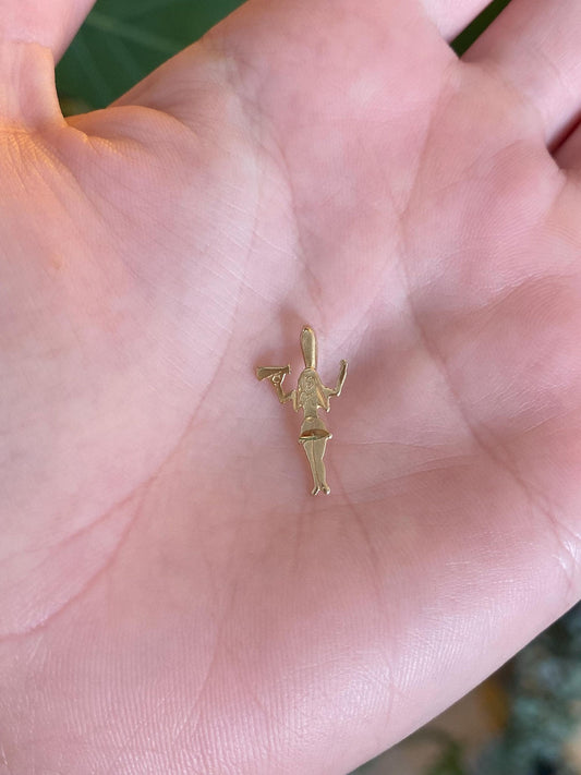 Vintage Solid 14k Yellow Gold Cheerleader Charm
