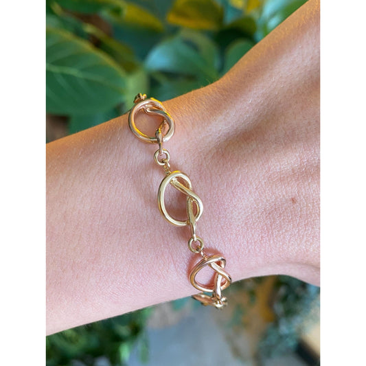 Vintage Solid 14k Rose & Yellow Gold Love Knot Link Bracelet - 7.25 inches