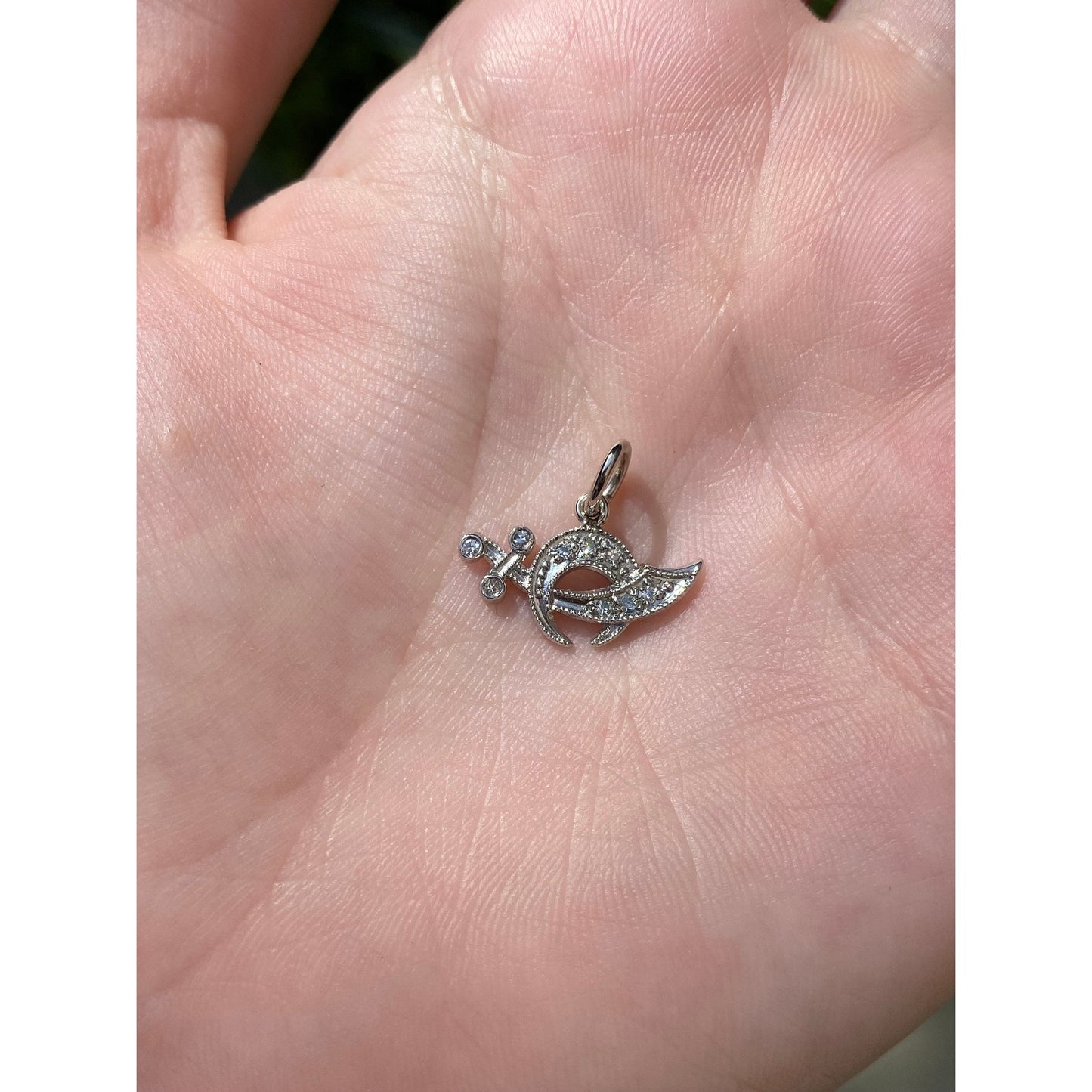 Vintage Solid 14k White Gold Diamond Free Mason Charm