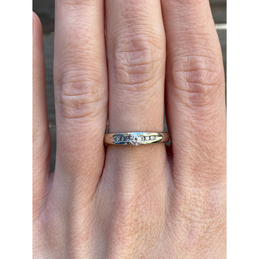 Vintage Solid 14k White Gold Diamond Ring Band - Size 6.75