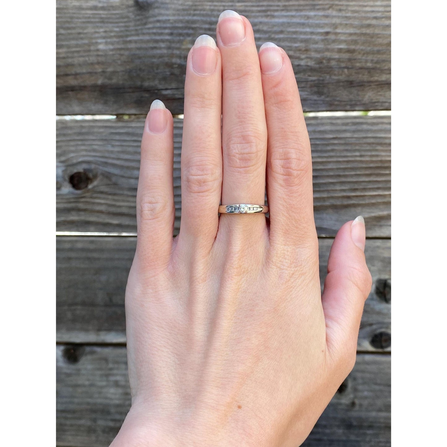 Vintage Solid 14k White Gold Diamond Ring Band - Size 6.75