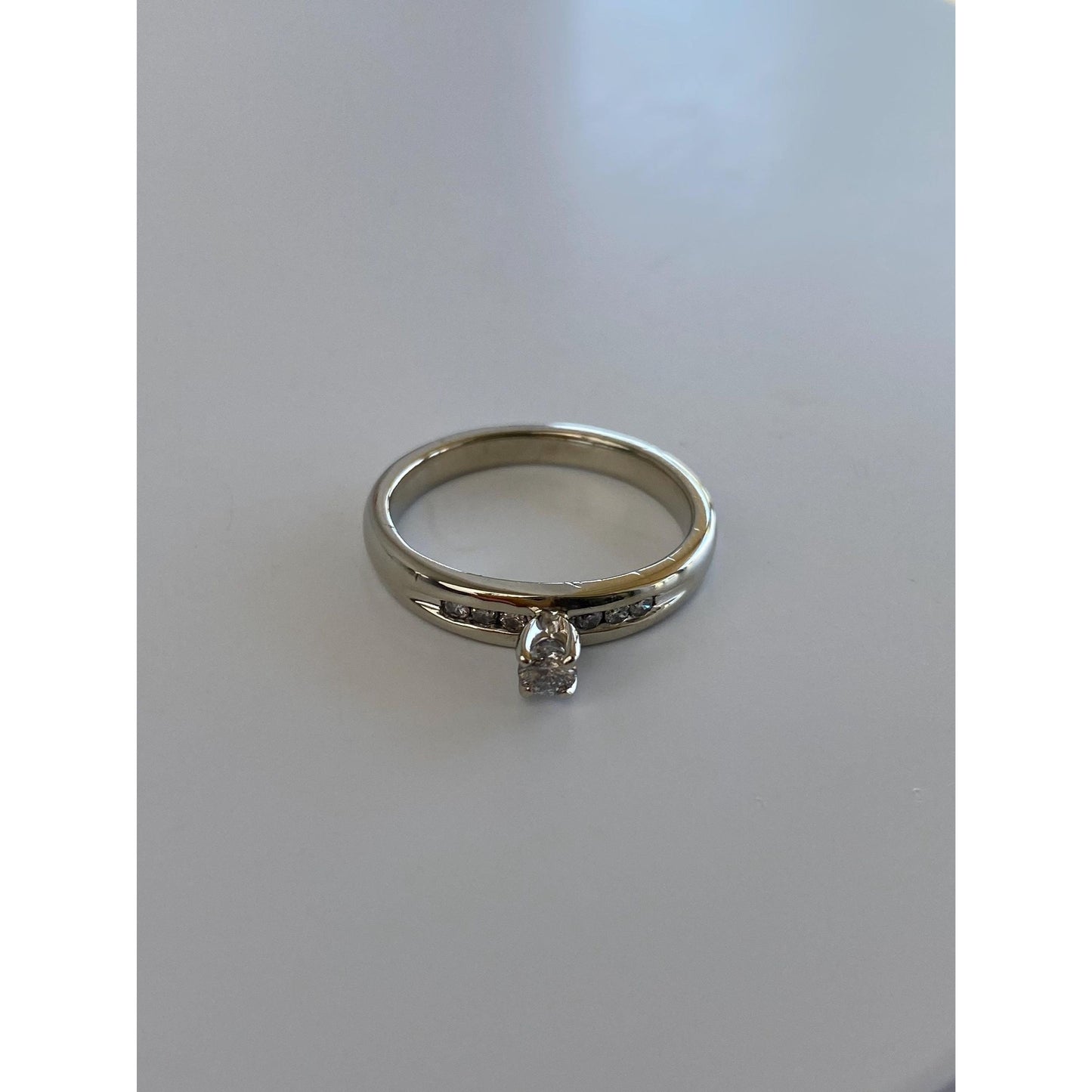 Vintage Solid 14k White Gold Diamond Ring Band - Size 6.75