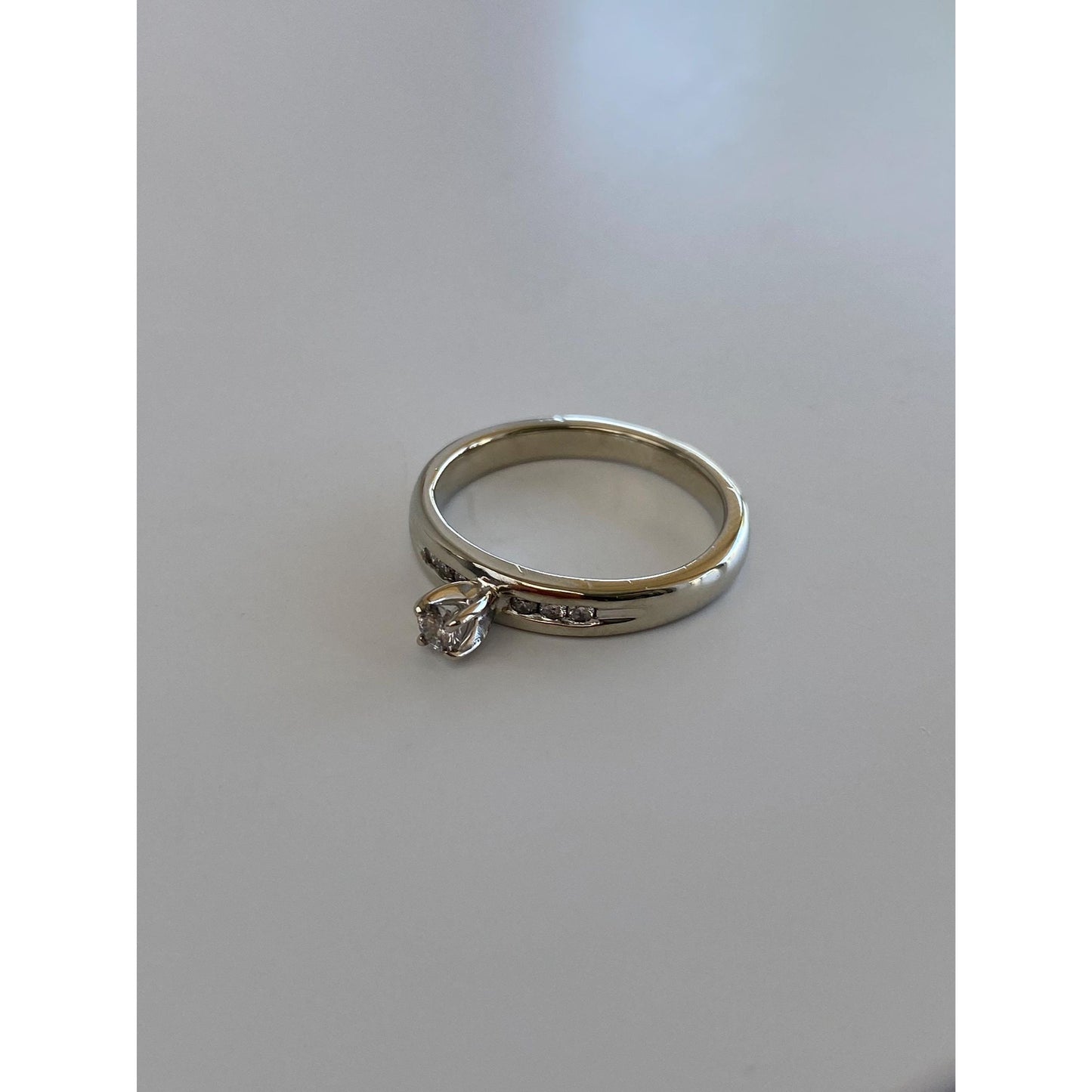 Vintage Solid 14k White Gold Diamond Ring Band - Size 6.75