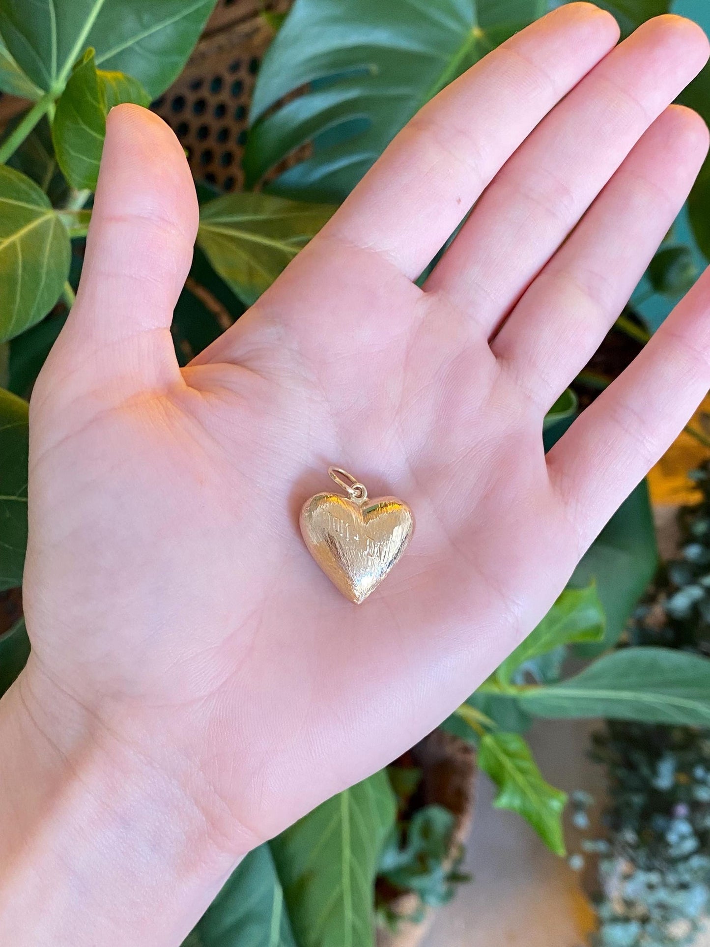 Vintage Solid 14k Yellow Gold Mom + Dad Patti Puffy Heart Charm