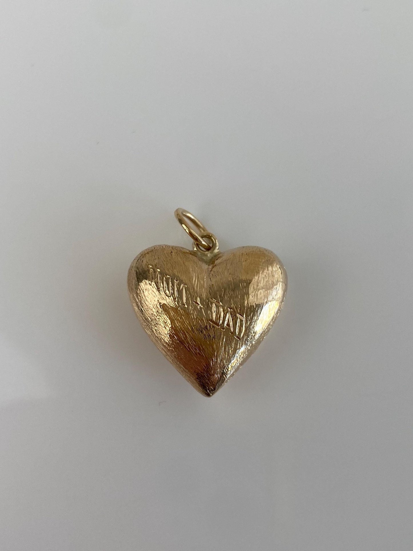 Vintage Solid 14k Yellow Gold Mom + Dad Patti Puffy Heart Charm