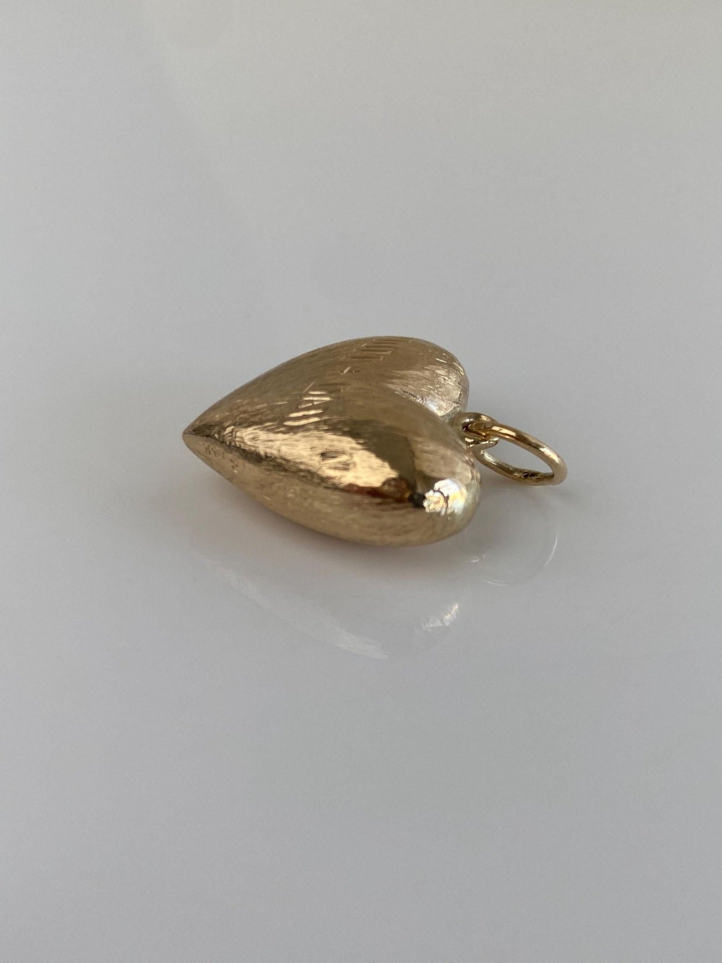 Vintage Solid 14k Yellow Gold Mom + Dad Patti Puffy Heart Charm