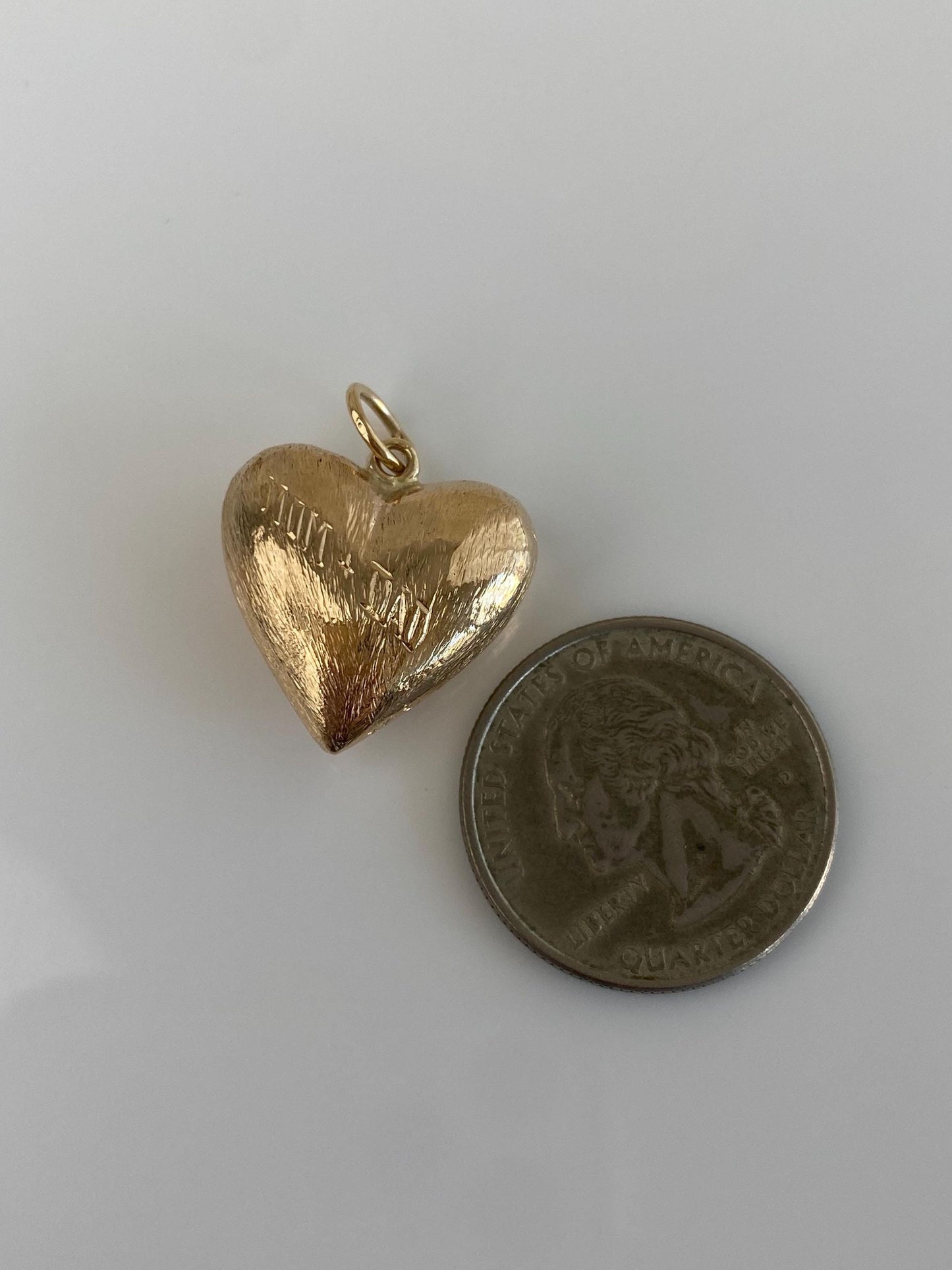 Vintage Solid 14k Yellow Gold Mom + Dad Patti Puffy Heart Charm