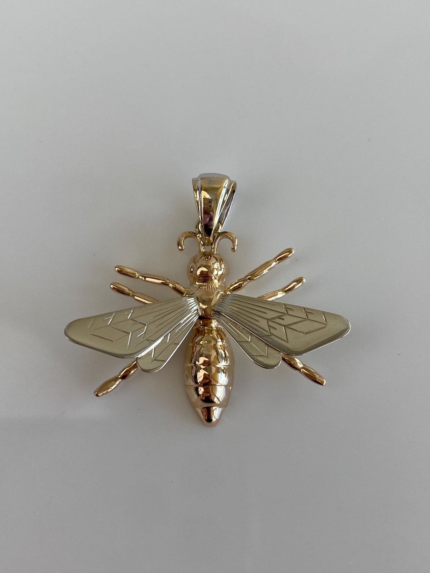 Vintage 14k White & Yellow Gold Large Bee Charm
