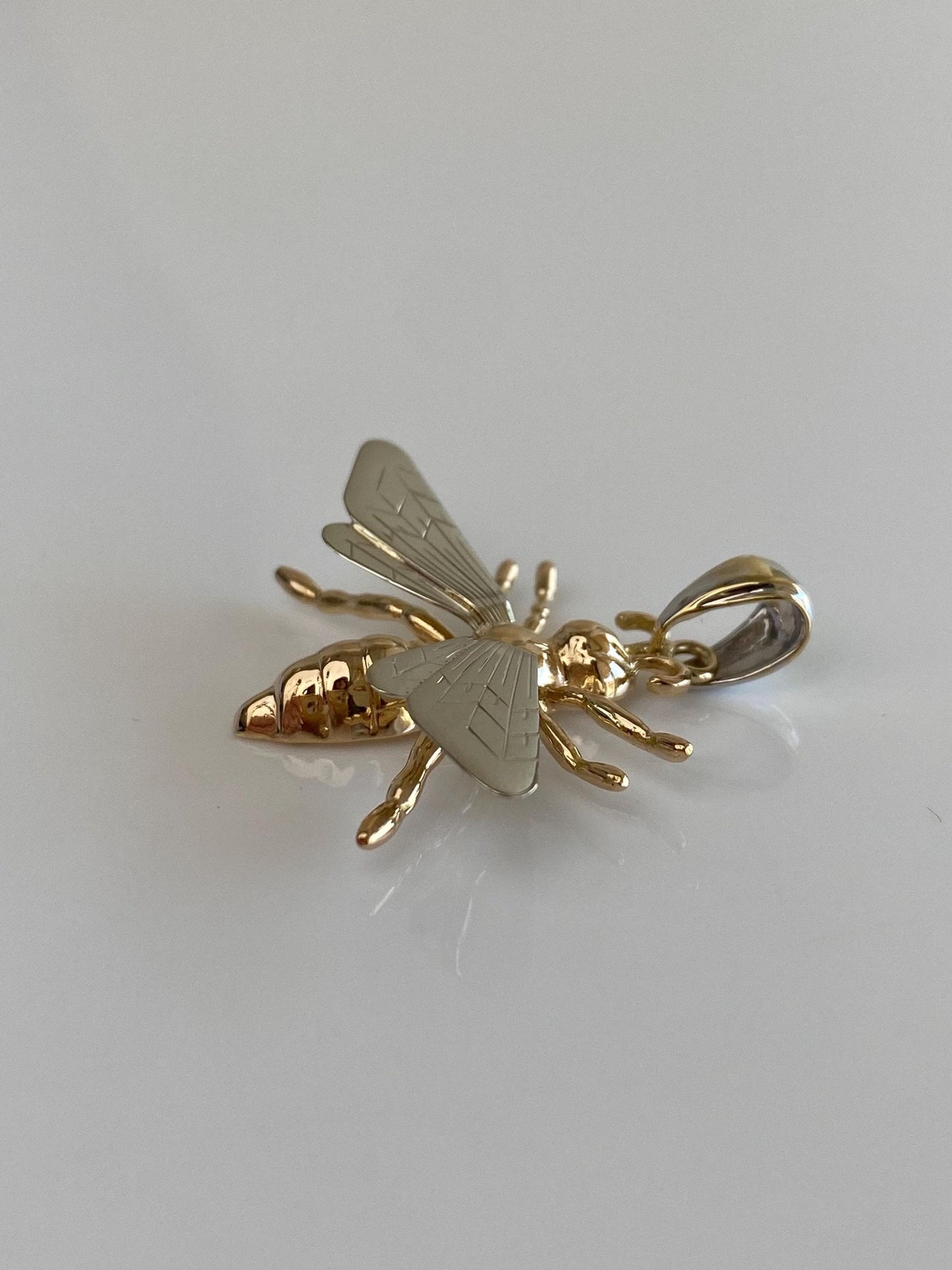 Vintage 14k White & Yellow Gold Large Bee Charm