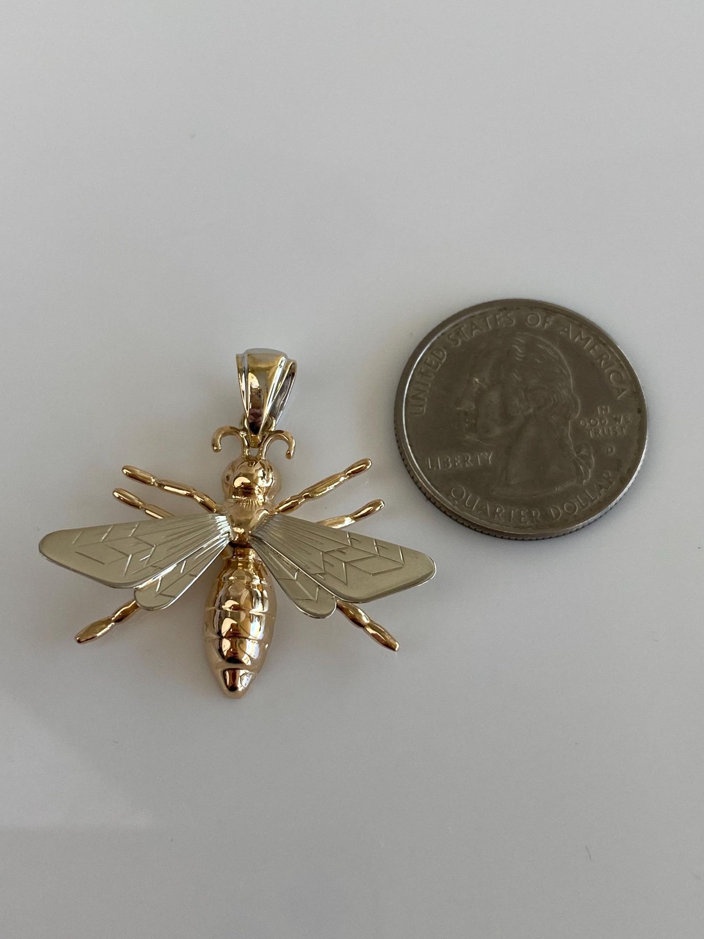 Vintage 14k White & Yellow Gold Large Bee Charm