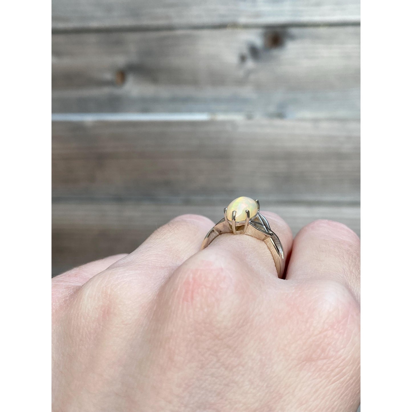 Vintage Solid 14k White Gold Opal Marquis Ring - Size 6