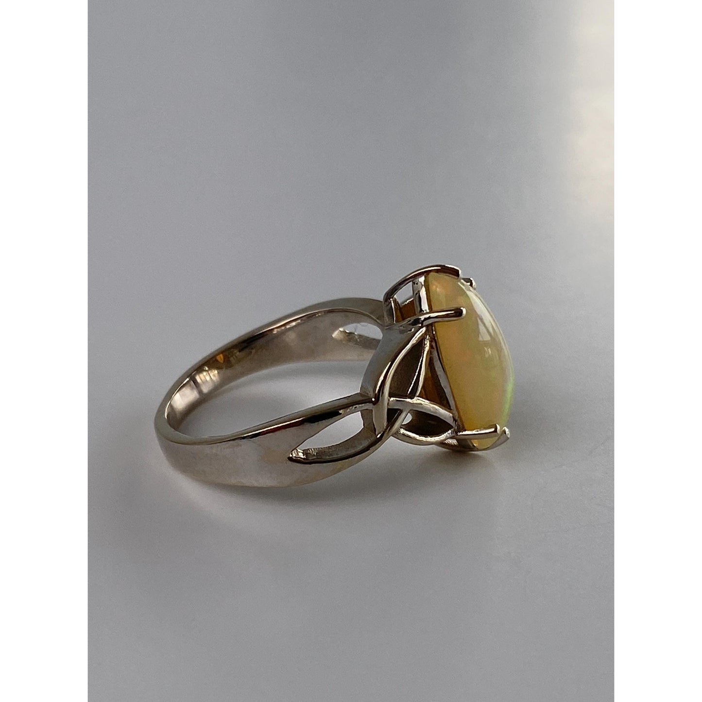 Vintage Solid 14k White Gold Opal Marquis Ring - Size 6