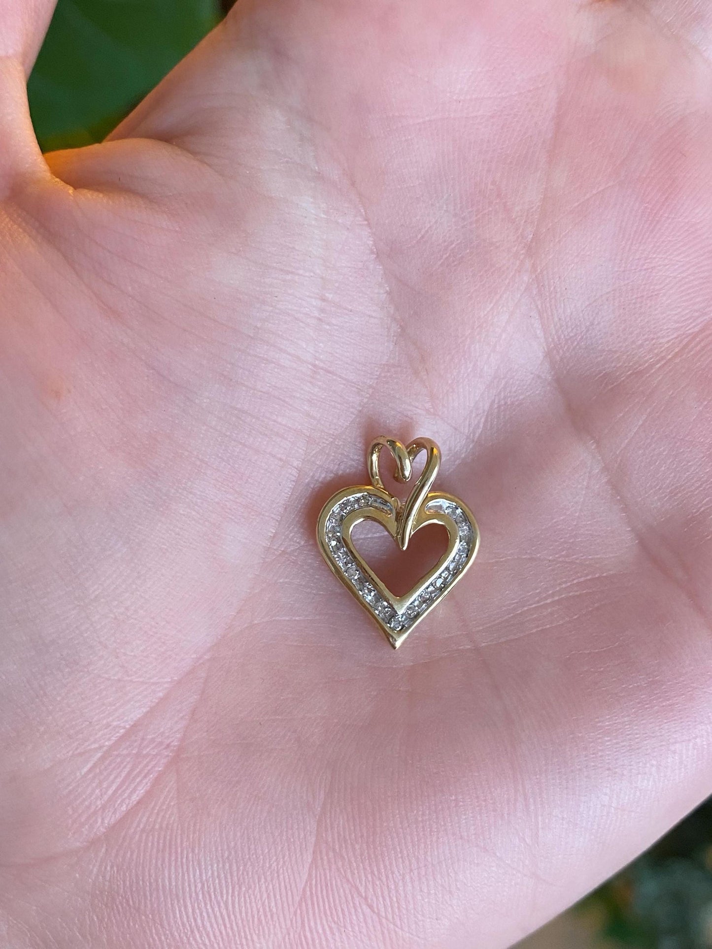 Vintage Solid 10k Yellow Gold Diamond Heart Charm