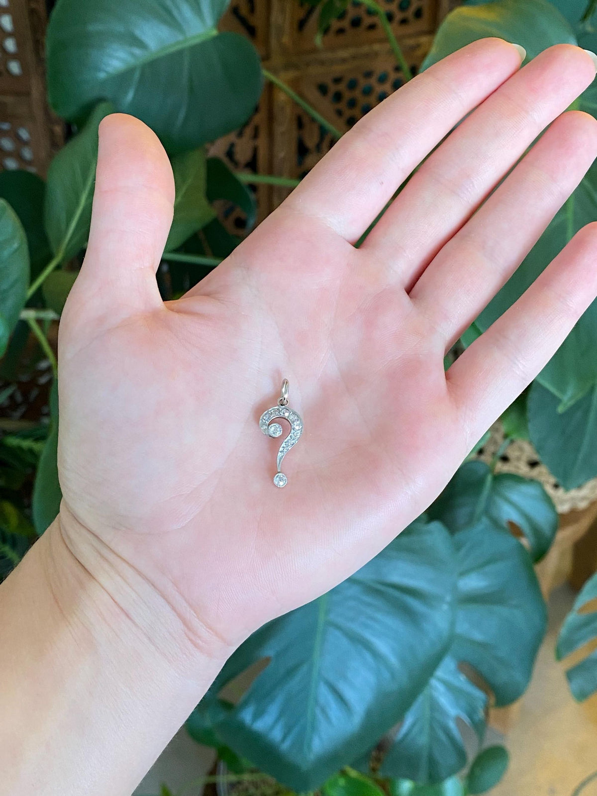 Vintage Solid 10k White Gold Diamonds Question Mark Charm