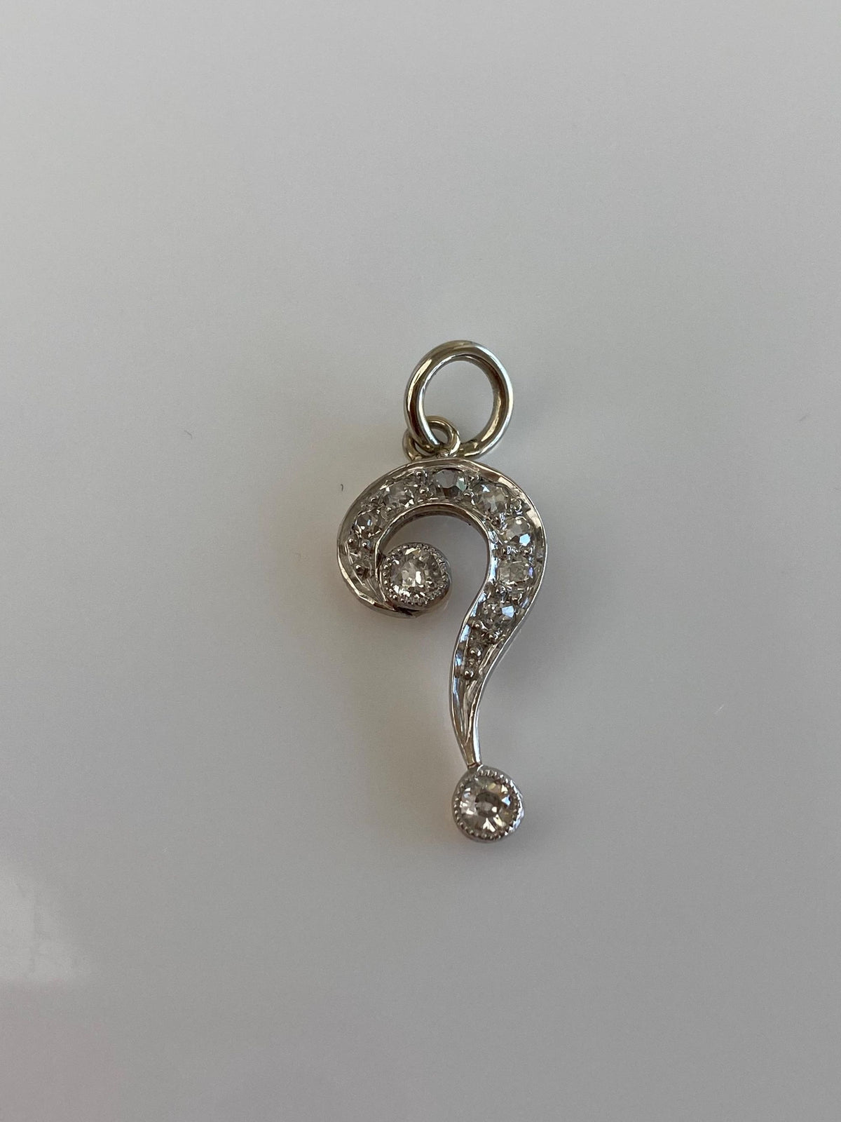 Vintage Solid 10k White Gold Diamonds Question Mark Charm