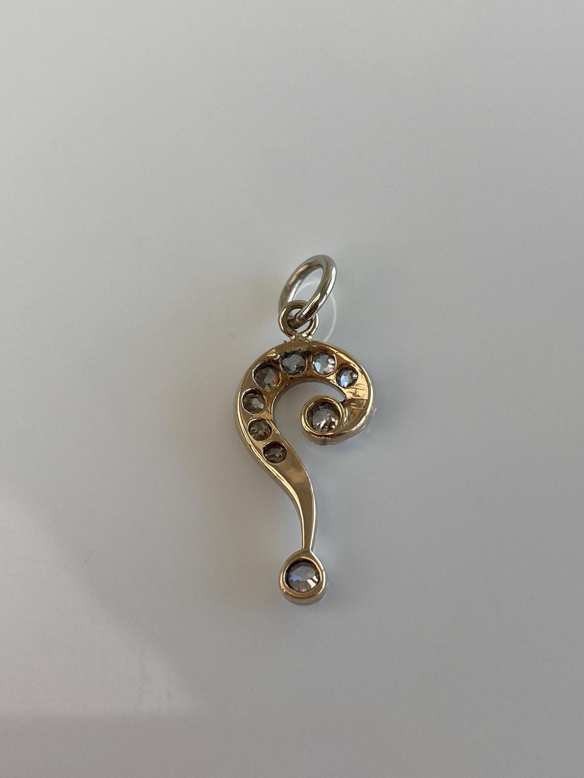 Vintage Solid 10k White Gold Diamonds Question Mark Charm