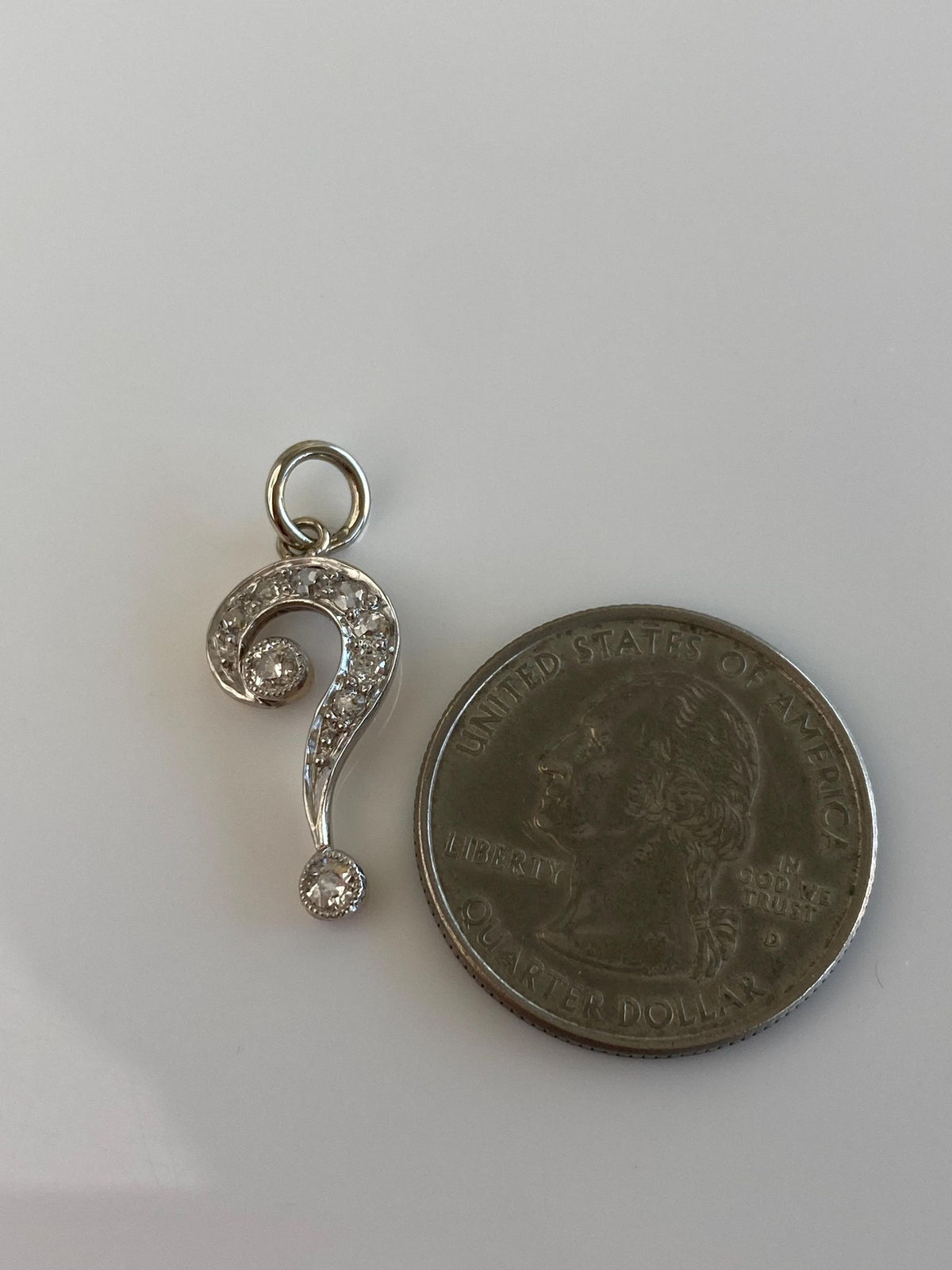 Vintage Solid 10k White Gold Diamonds Question Mark Charm