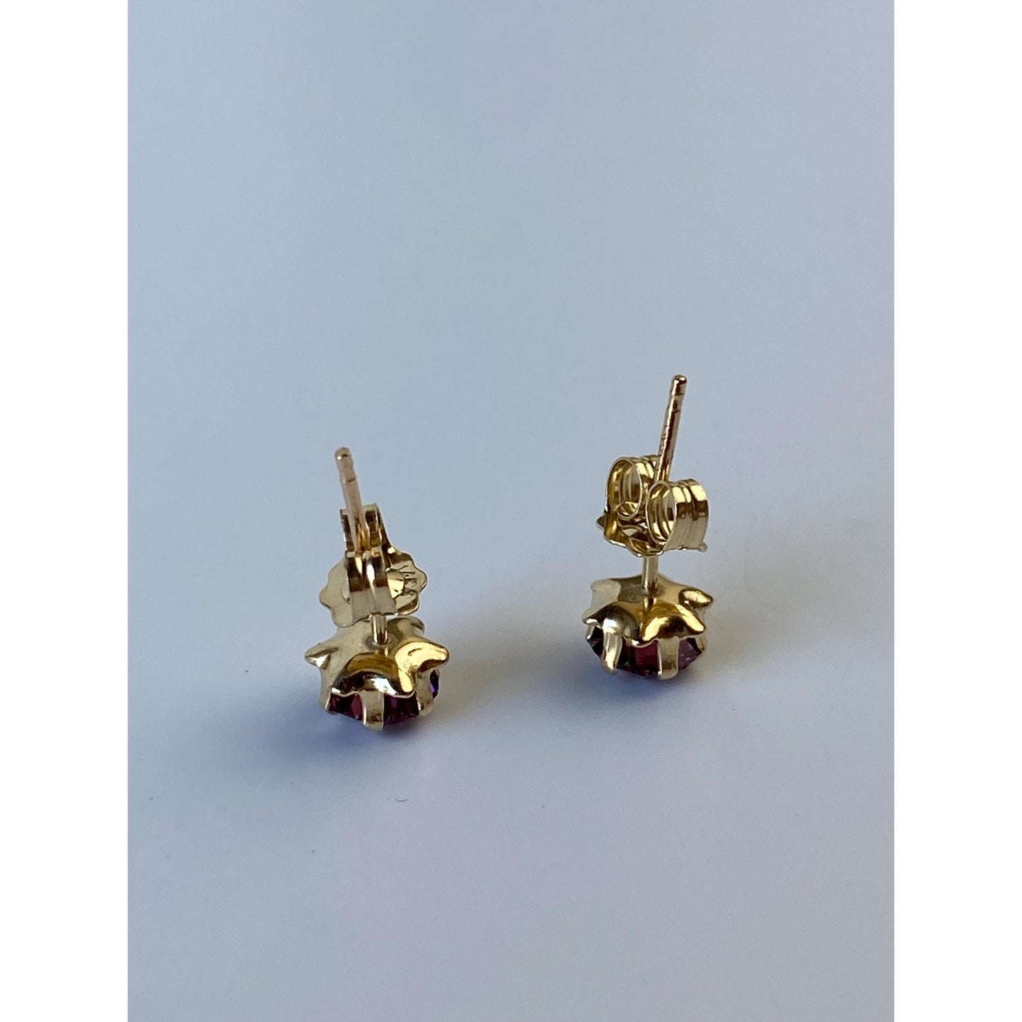 Vintage Solid 14k Yellow Gold Purple Cubic Zirconia Stud Earrings