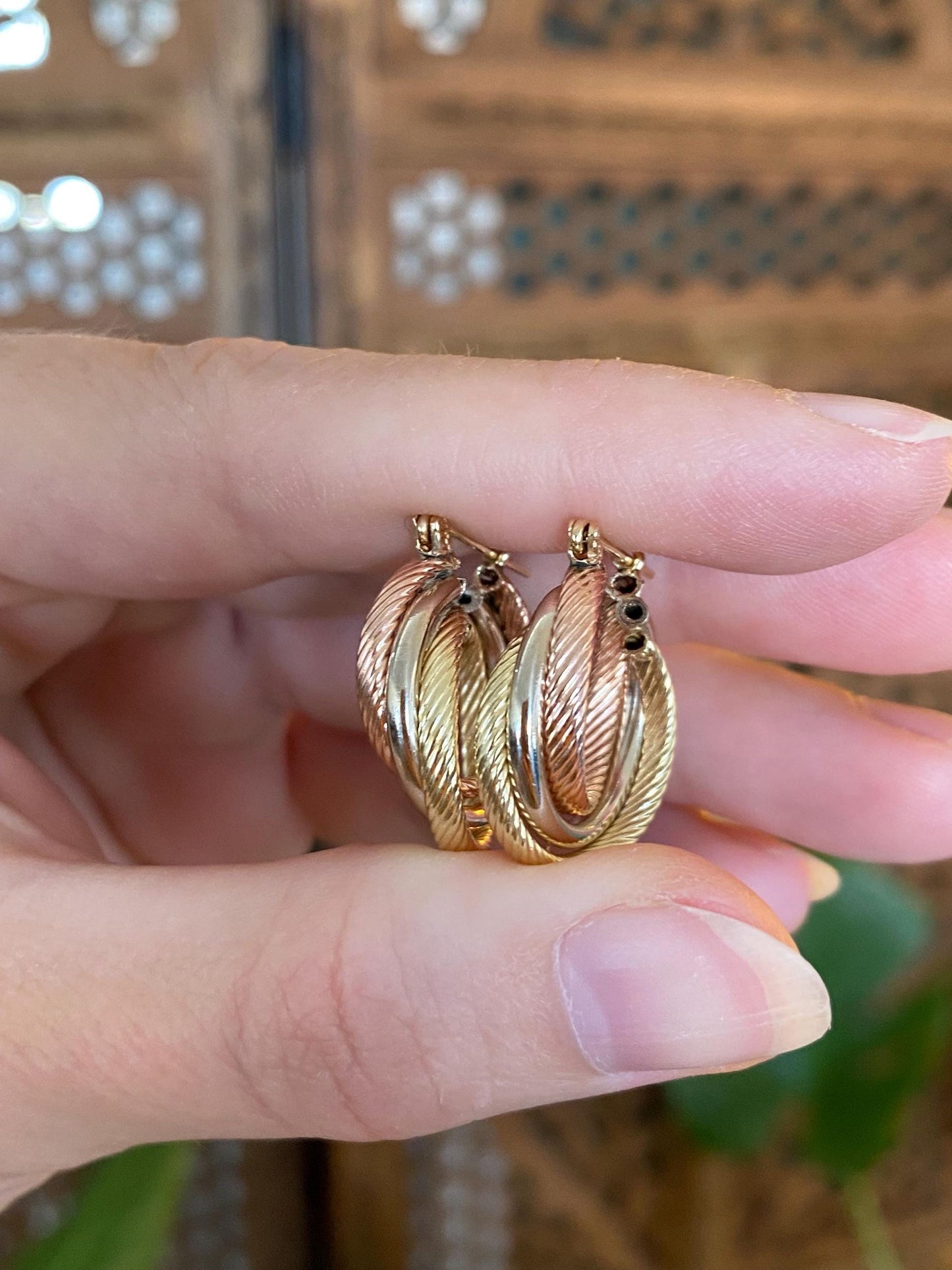 Vintage 14k Tri Tone Gold Layered Hoop Earrings