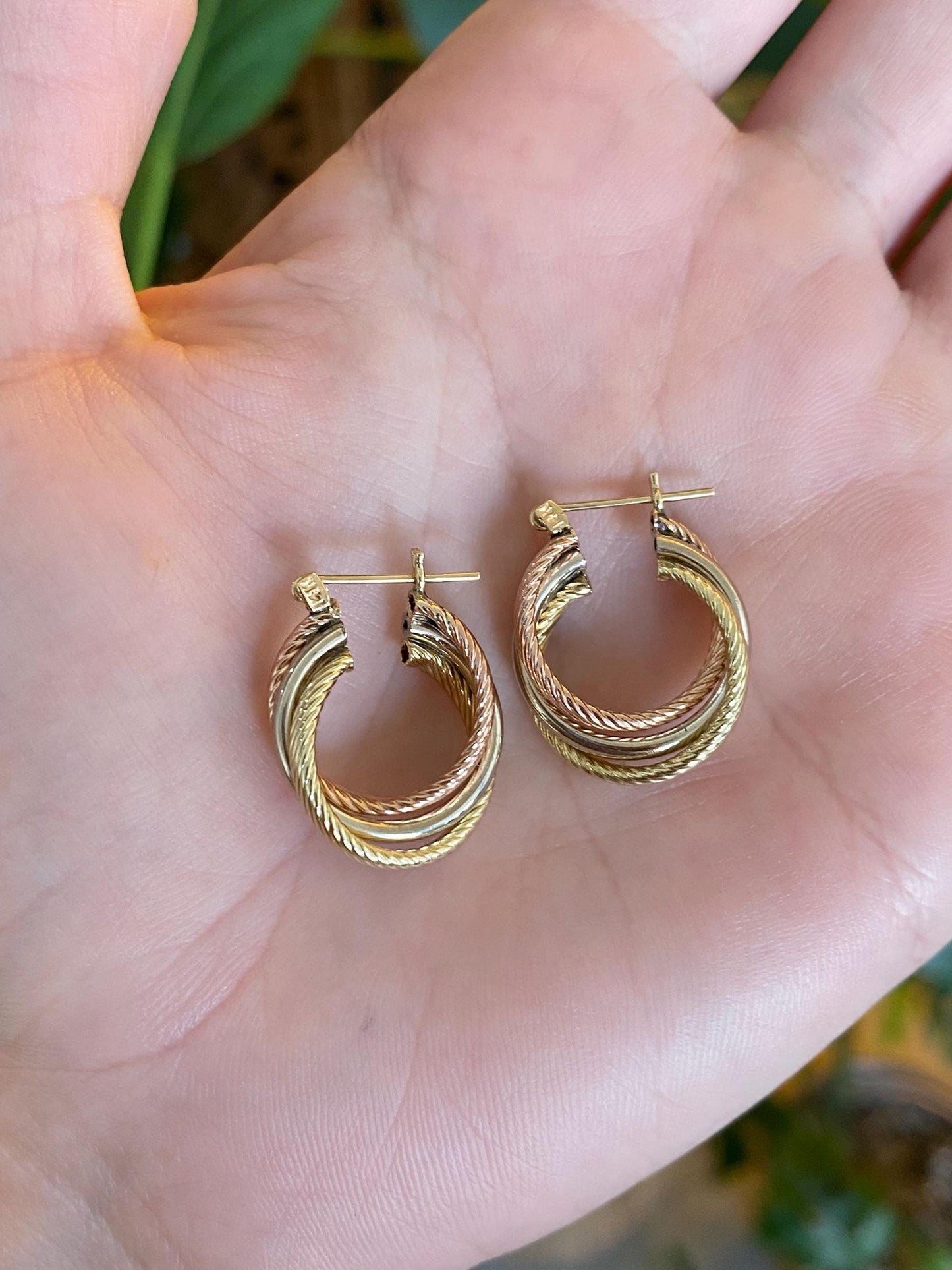 Vintage 14k Tri Tone Gold Layered Hoop Earrings