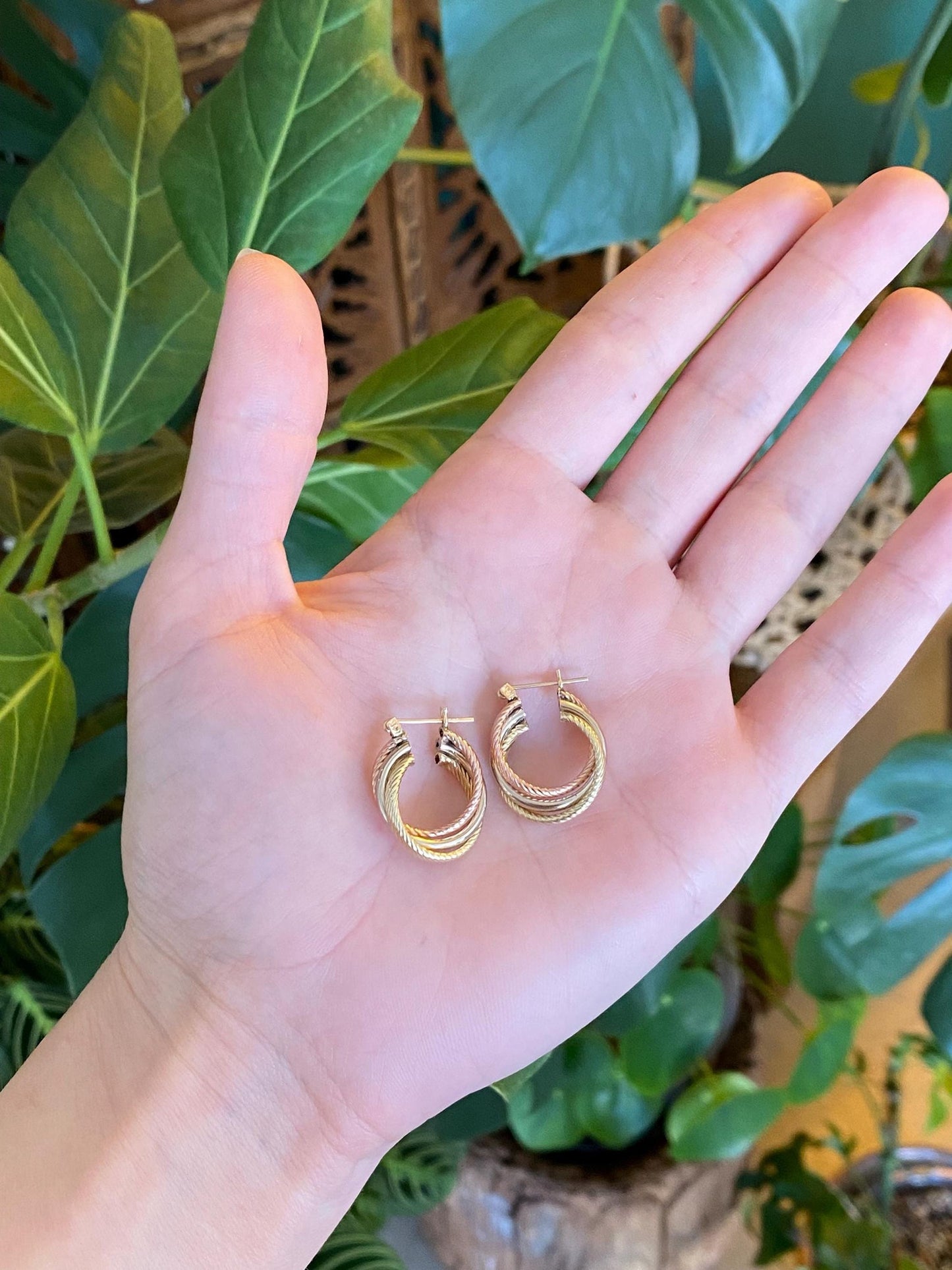 Vintage 14k Tri Tone Gold Layered Hoop Earrings