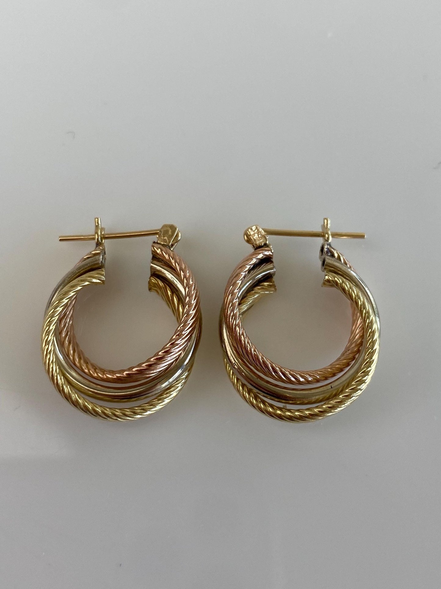 Vintage 14k Tri Tone Gold Layered Hoop Earrings