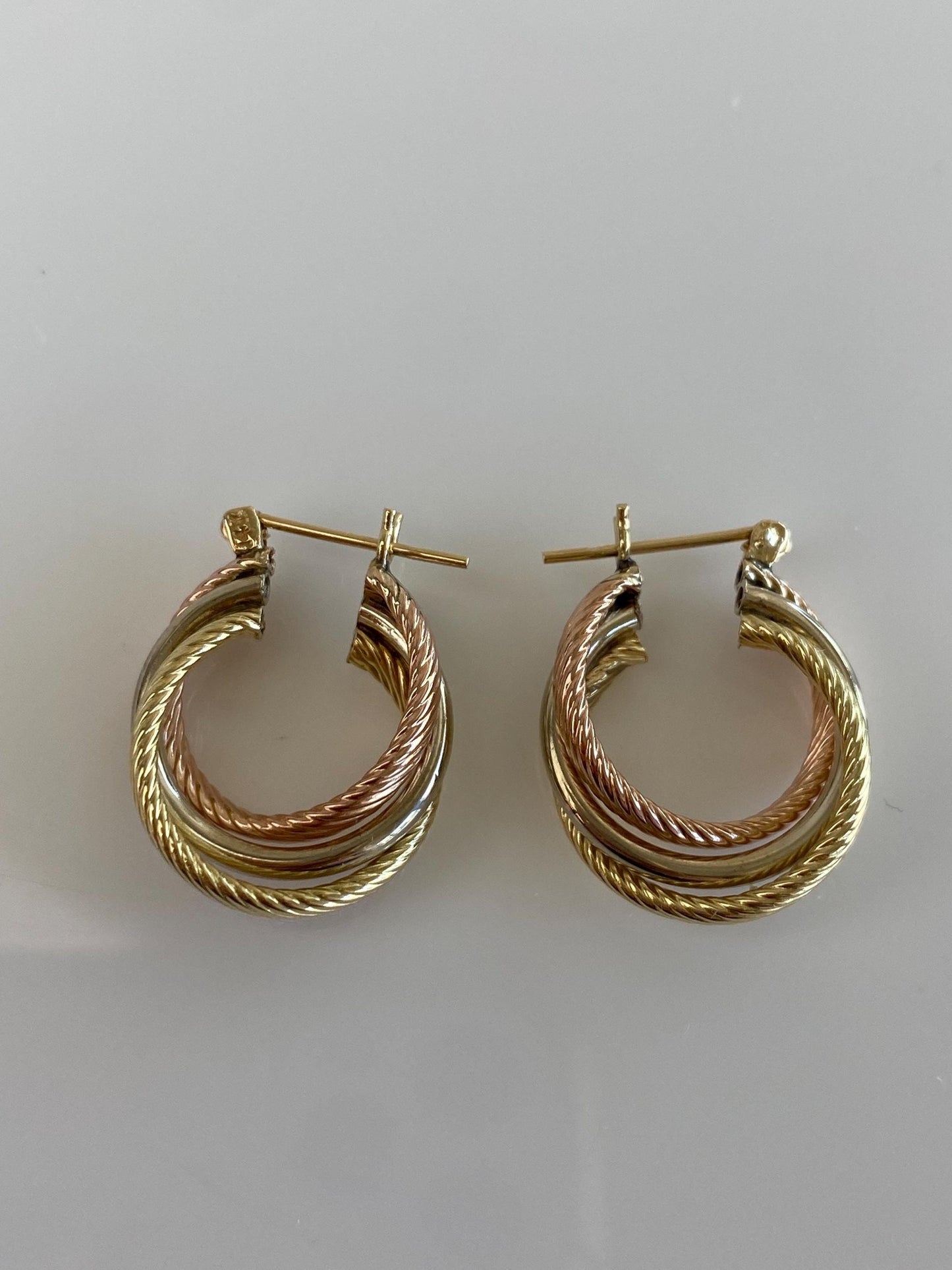 Vintage 14k Tri Tone Gold Layered Hoop Earrings