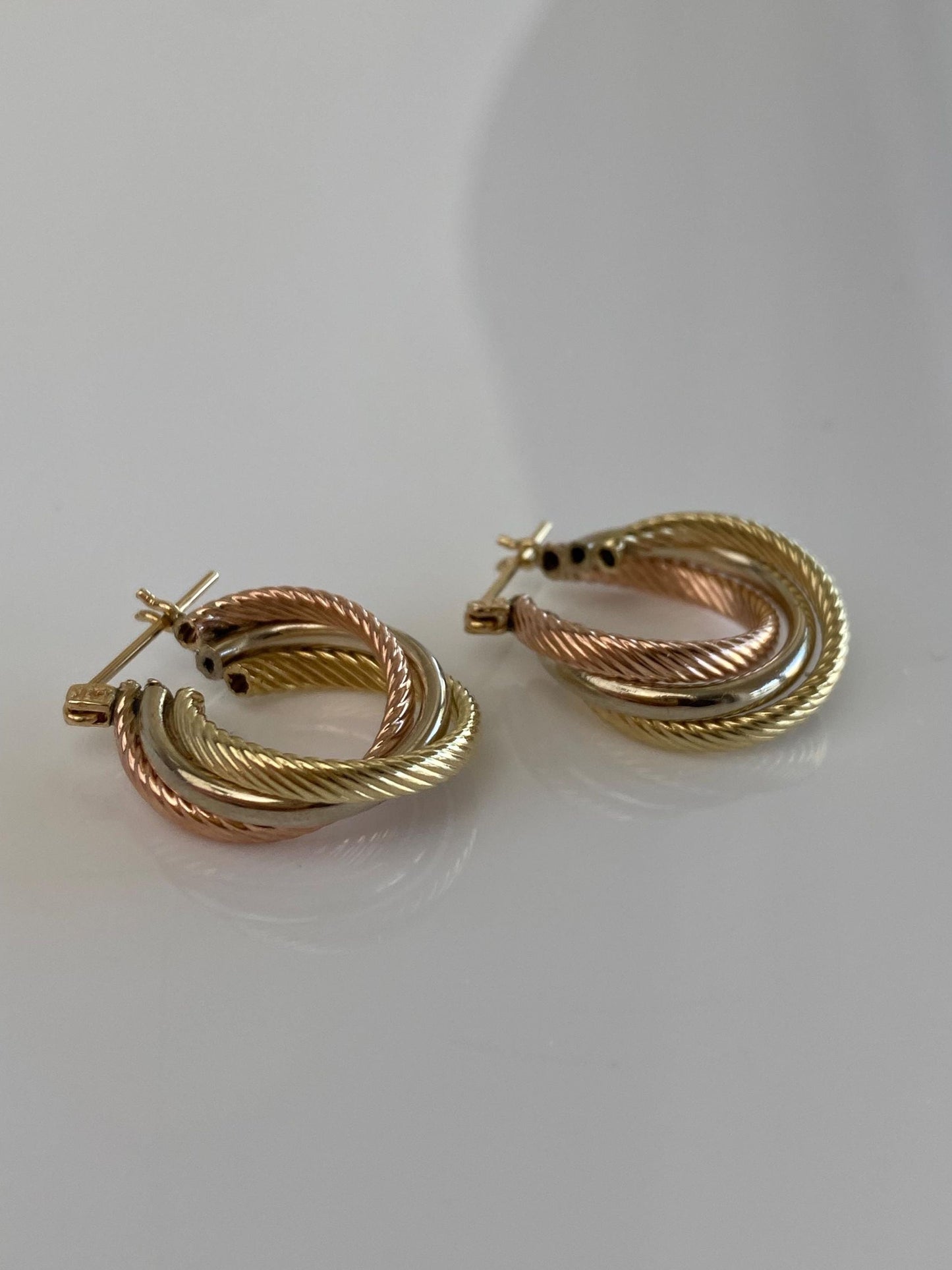 Vintage 14k Tri Tone Gold Layered Hoop Earrings