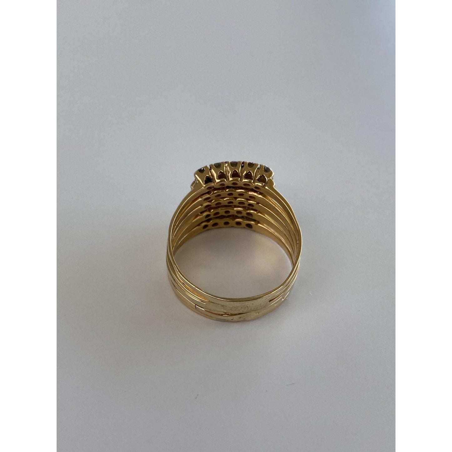 Solid 14k Yellow Gold Diamond Sapphire Ruby Multiple Bands Ring - Size 8.75