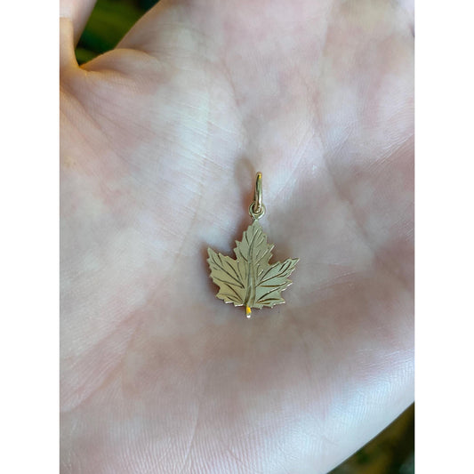 Solid 14k Yellow Gold Leaf Charm