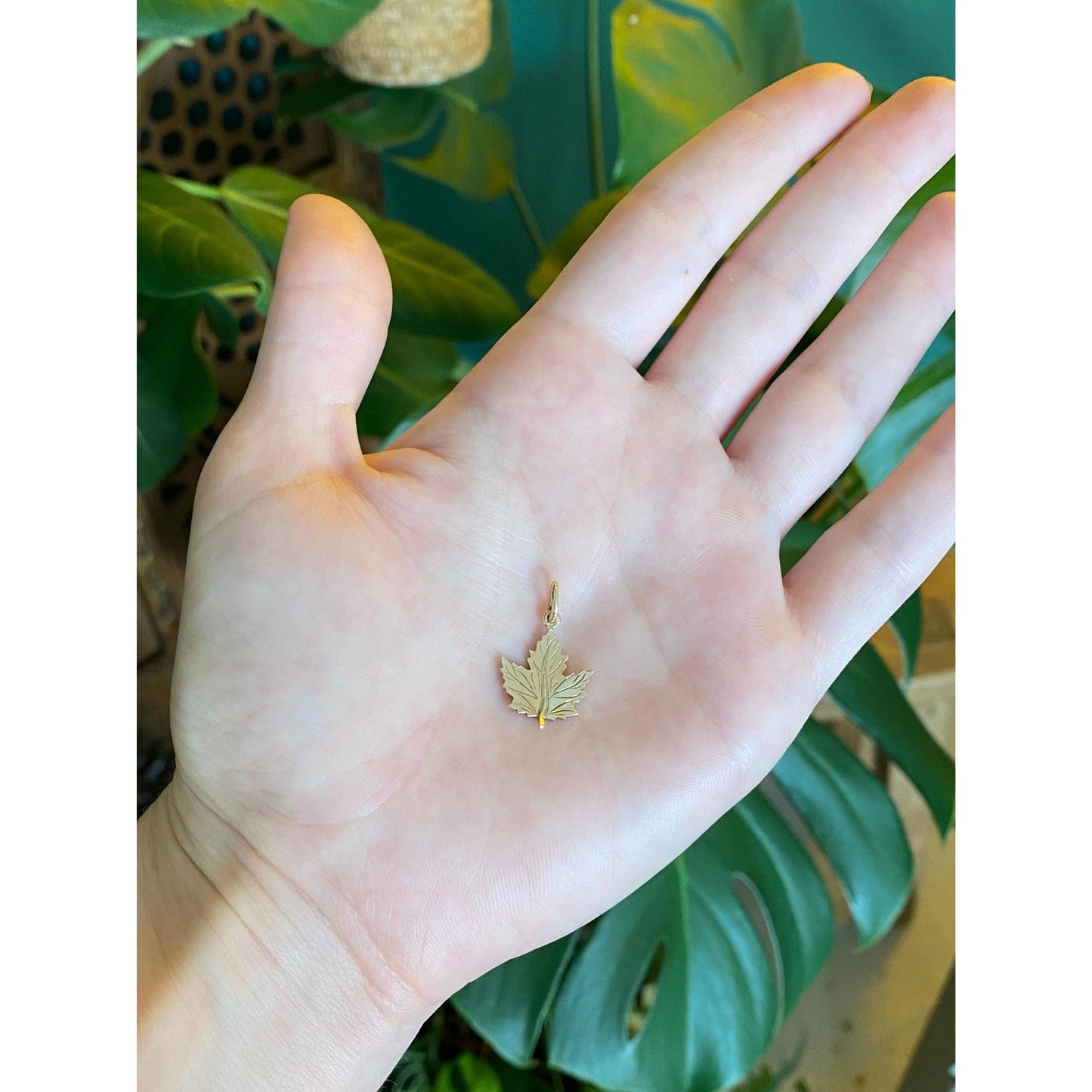 Solid 14k Yellow Gold Leaf Charm