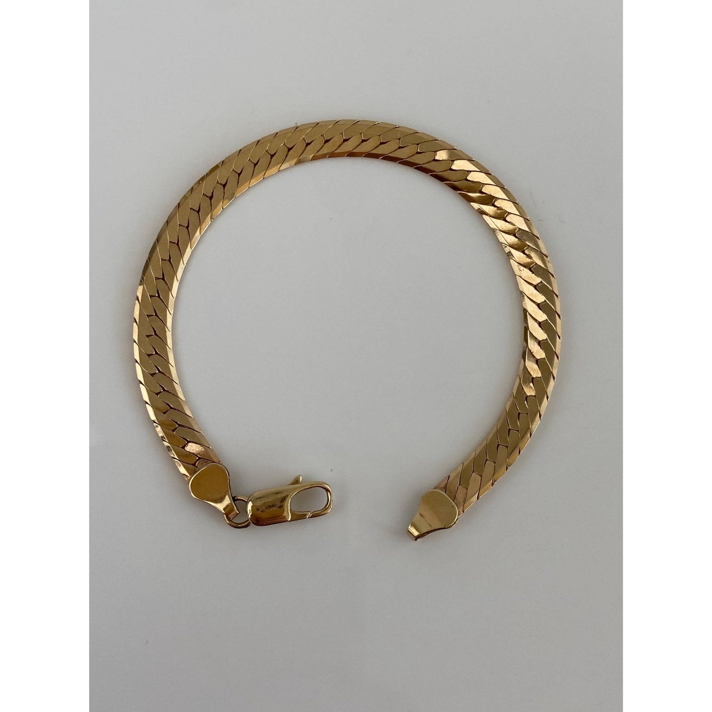 Vintage Solid 14k Yellow Gold Chunky Herringbone Chain Bracelet - 7 inches