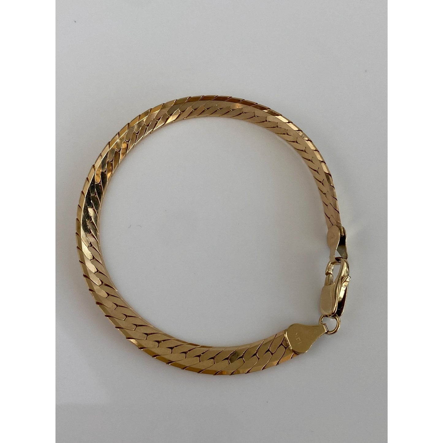 Vintage Solid 14k Yellow Gold Chunky Herringbone Chain Bracelet - 7 inches