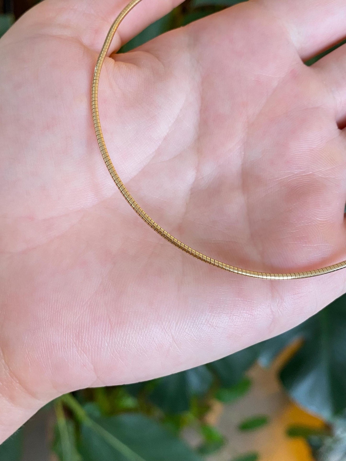 Vintage Solid 14k Yellow Gold Slim Omega Chain Necklace - 17 inches