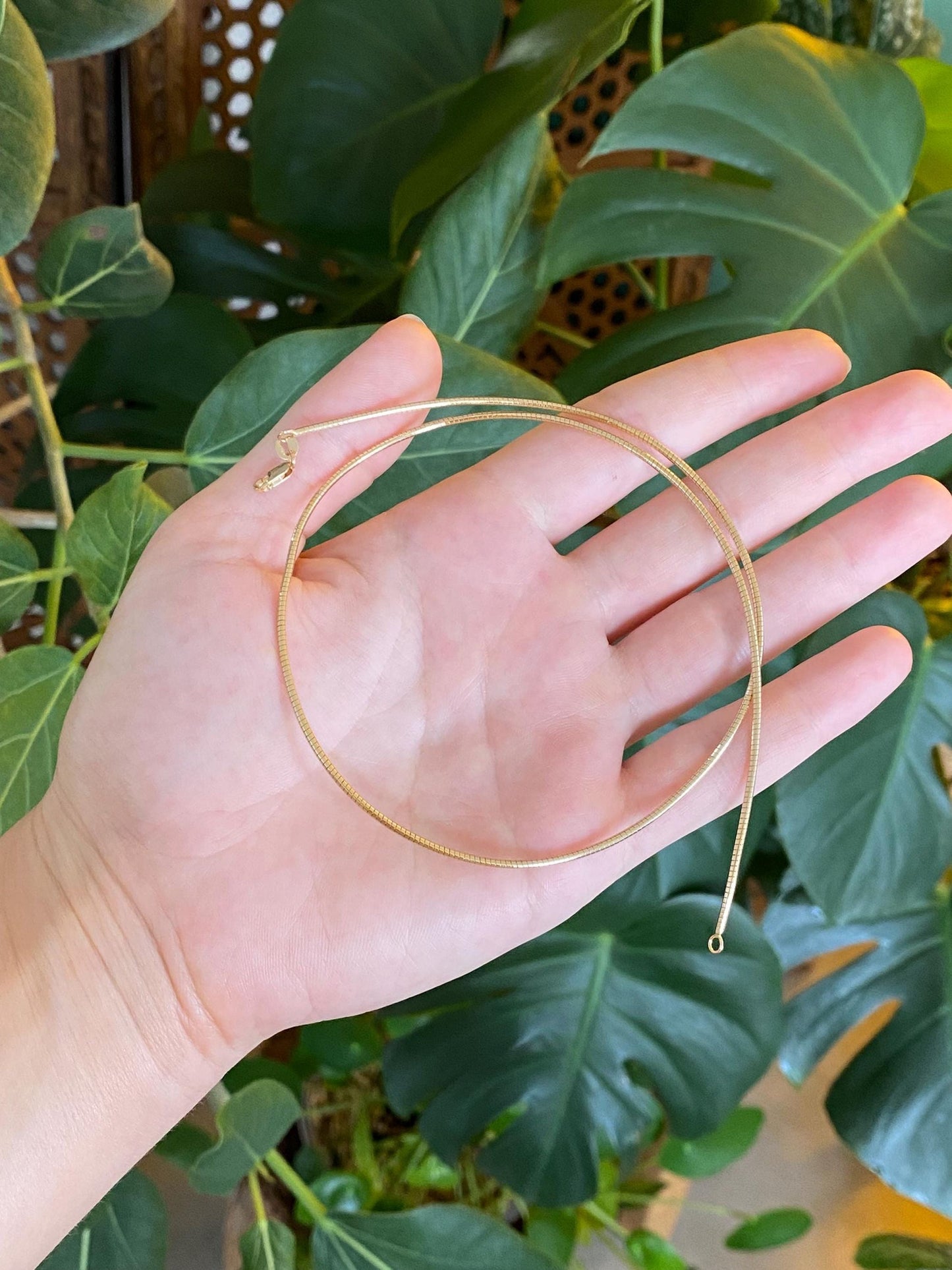 Vintage Solid 14k Yellow Gold Slim Omega Chain Necklace - 17 inches