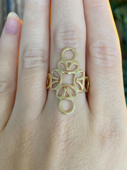 Vintage Solid 14k Yellow Gold Open Work Ring - Size 9.75