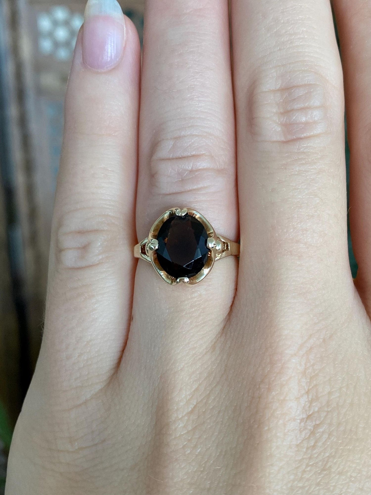 Vintage Solid 10k Yellow Gold Smokey Quartz Ring - Size 5.75