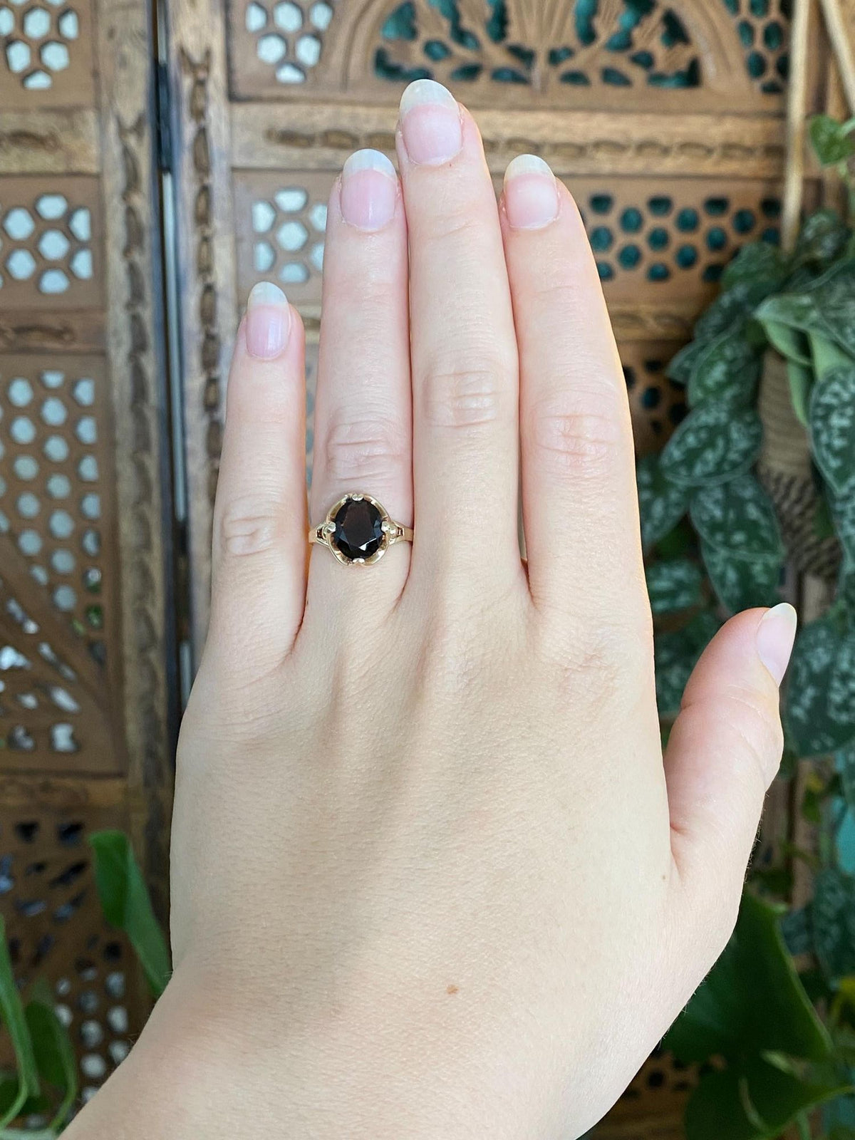 Vintage Solid 10k Yellow Gold Smokey Quartz Ring - Size 5.75