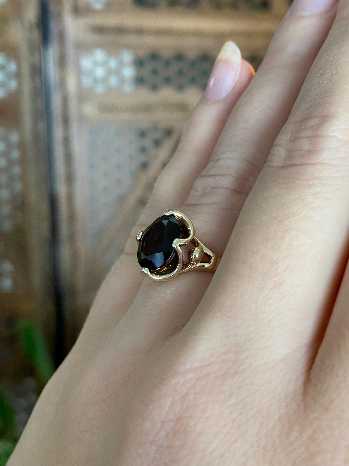 Vintage Solid 10k Yellow Gold Smokey Quartz Ring - Size 5.75