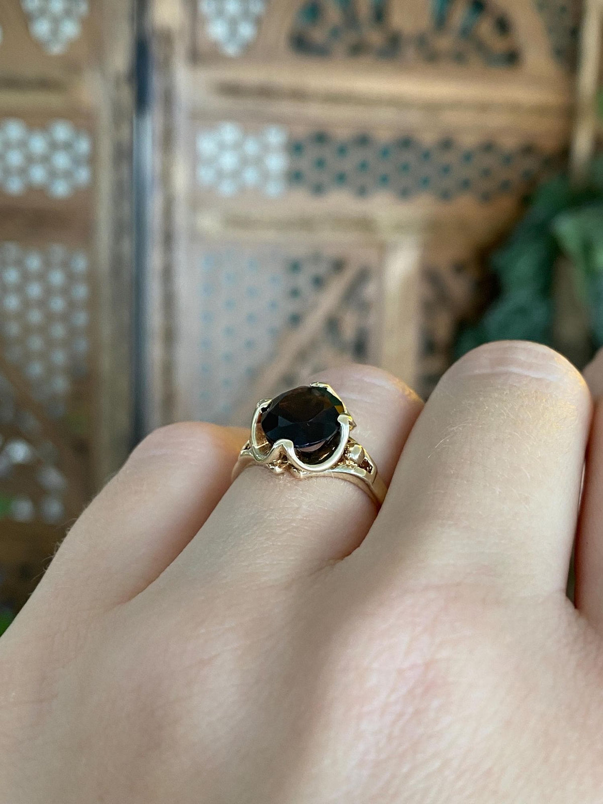 Vintage Solid 10k Yellow Gold Smokey Quartz Ring - Size 5.75