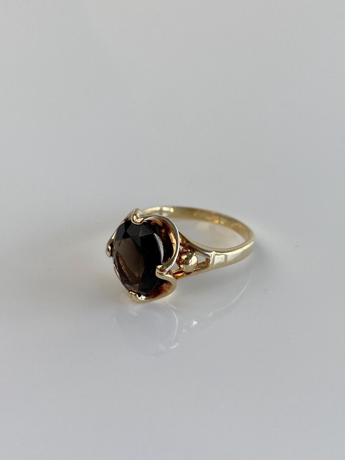 Vintage Solid 10k Yellow Gold Smokey Quartz Ring - Size 5.75
