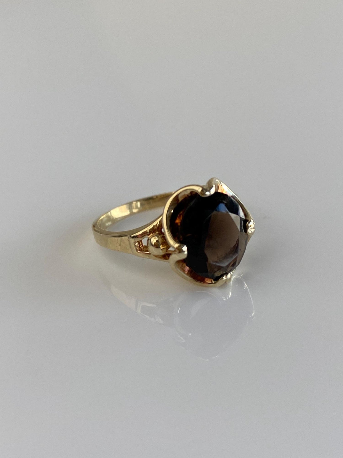 Vintage Solid 10k Yellow Gold Smokey Quartz Ring - Size 5.75