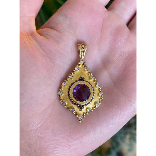 Vintage Solid 14k Yellow Gold Amethyst Clear Cubic Zirconia Charm