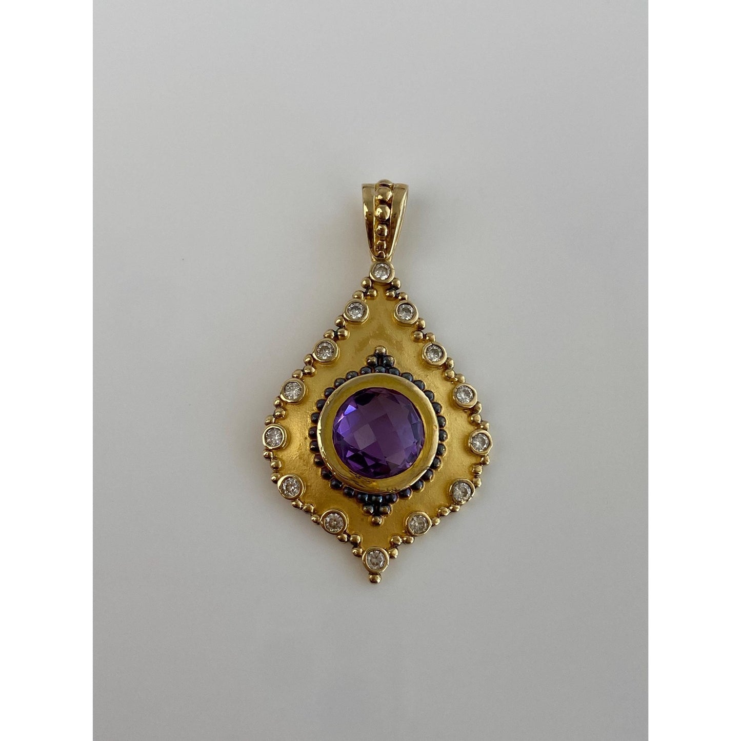 Vintage Solid 14k Yellow Gold Amethyst Clear Cubic Zirconia Charm