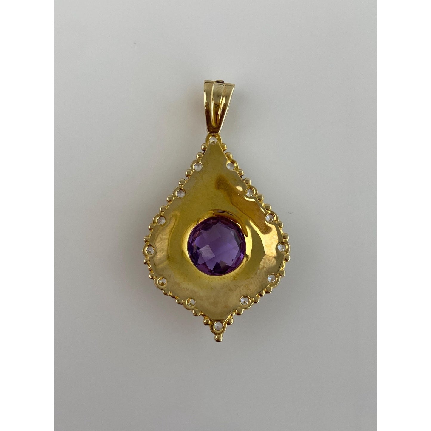 Vintage Solid 14k Yellow Gold Amethyst Clear Cubic Zirconia Charm