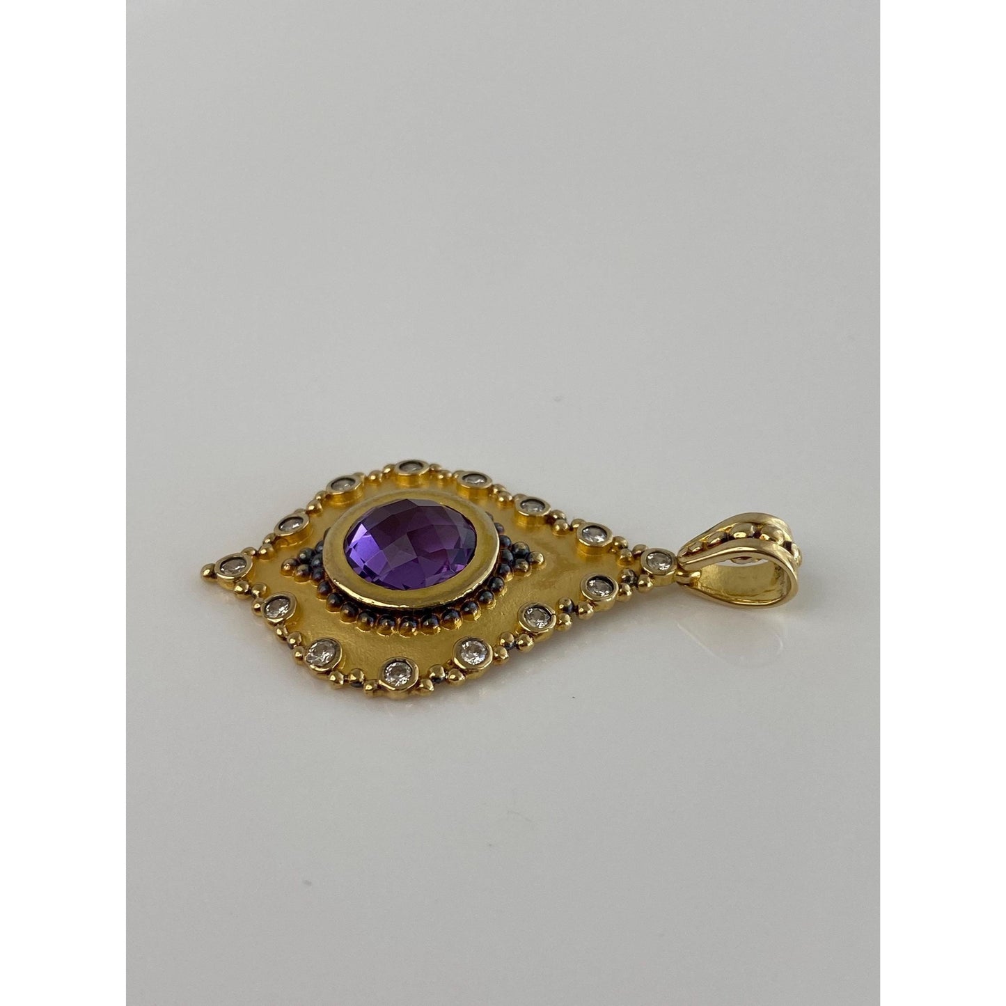 Vintage Solid 14k Yellow Gold Amethyst Clear Cubic Zirconia Charm