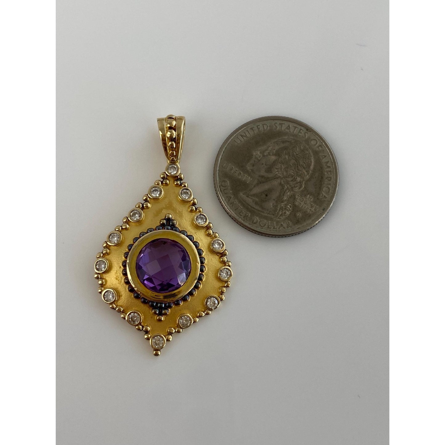 Vintage Solid 14k Yellow Gold Amethyst Clear Cubic Zirconia Charm