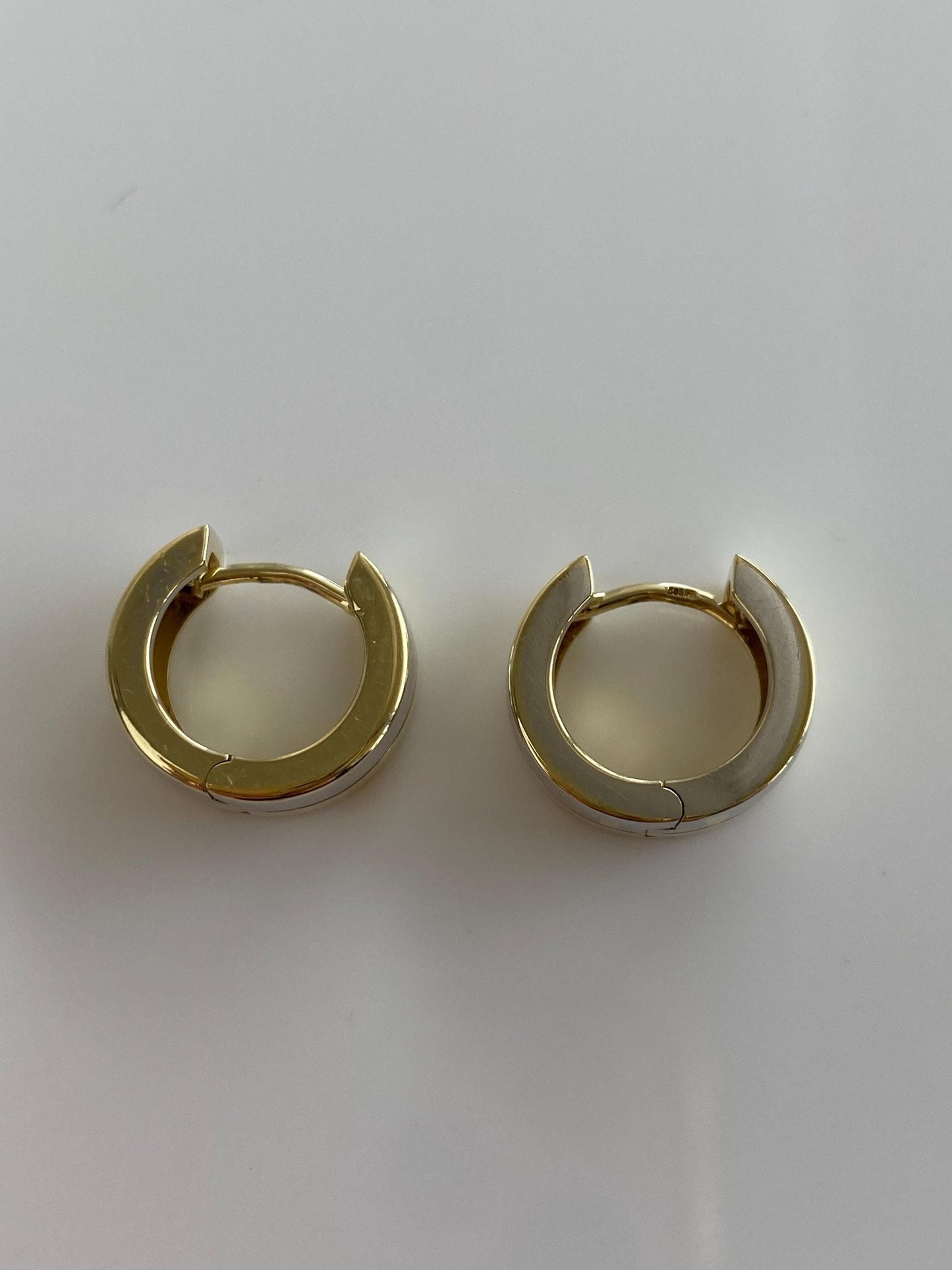 Vintage Solid 14k White & Yellow Gold Lined Hoop Earrings
